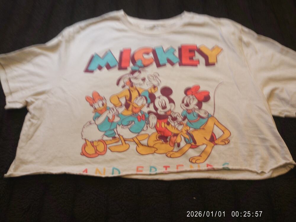 Use Disney T-Shirt Women L vanella Mickey Mouse Print Short Sleeve Rayon Top